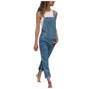 Peto para mujer, de pierna ancha, mono vaquero, pantalones de peto, azul, para mujer, mono holgado, holgado, de verano, bohemio, sin mangas, con tirantes, informal, ajustable, O azul., M