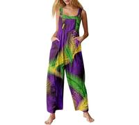 Peto para mujer, estampado festivo, con tirantes ajustables, mono suelto y holgado, mono largo vintage, disfraz de carnaval, disfraz de carnaval, pierna ancha, mono de cintura alta, T púrpura, XXL