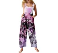 Peto para mujer, estampado festivo, con tirantes ajustables, mono suelto y holgado, mono largo vintage, disfraz de carnaval, disfraz de carnaval, pierna ancha, mono de cintura alta, U púrpura, XXXL