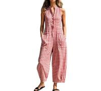 Peto para mujer, pantalones de trabajo retro, de algodón, mono de verano, elegante, largo con bolsillos, pantalones de gran tamaño, vestido bohemio, dobladillo con volantes, vestido a cuadros, busto