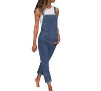 Peto para mujer, pantalones vaqueros vaqueros para mujer, mono con bolsillos, pierna ancha, pantalones de trabajo, sin mangas, mono Dungarees, cómodo, tirantes ajustables, #01-azul, M