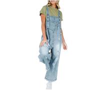 Peto para mujer, vaquero largo, moderno, pierna ancha, pantalones de peto, tirantes ajustables, mono de mezclilla, holgado, de verano, para el tiempo libre, pantalones de trabajo, corte holgado