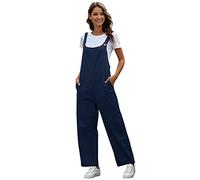 Peto para mujer, verano, holgado, largo, ancho, con bolsillos, azul oscuro, L
