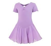 Peto para niña, 140, vestido de ballet, manga corta, vestido de baile, con falda de gasa, tutú, cintura alta, plisada, patinador, tenis, escuela, morado, 12-16 años