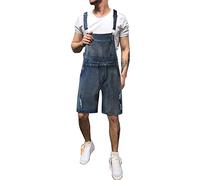 Peto Vaquero Corto Hombre Mono de Mezclilla de Ajuste Regular Overol de Verano Mono Corto de Jean Muchos Bolsillos Pantalón de Trabajo Hombre Casual Peto de Mezclilla