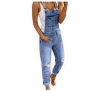 Peto vaquero largo para mujer, mono de verano para mujer, mono de verano con bolsillos, pantalones de peto, estilo vintage, pantalones de mezclilla, informales, sin mangas, elegante, de una pieza,
