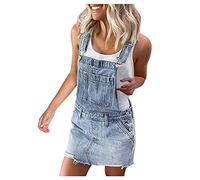 Peto vaquero para mujer corto de gran tamaño, falda vaquera, falda vaquera, minifalda, pantalón vaquero, peto corto, mono, sin mangas, pantalones vaqueros, azul, XL