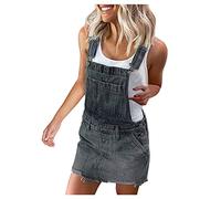 Peto vaquero para mujer corto de gran tamaño, falda vaquera, falda vaquera, minifalda, pantalón vaquero, peto corto, mono, sin mangas, pantalones vaqueros, gris, S