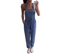 Peto Vaqueros para Mujer Mono Petos Tejano Hippie Jeans Casual Verano Denim Pantalones Largos Holgado Azul L(EU38)