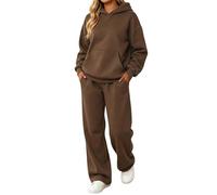 Peto veraniego ajustado de cintura alta con pantalón deportivo holgado de corte recto para mujer conjunto casual de dos piezas para uso diario en otoño e invierno estilo suéter con capucha (Coffee, S)