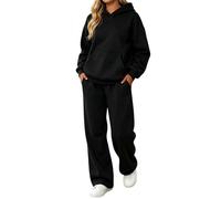 Peto veraniego ajustado de cintura alta con pantalón deportivo holgado de corte recto para mujer conjunto casual de dos piezas para uso diario en otoño e invierno estilo suéter con capucha (Black, L)
