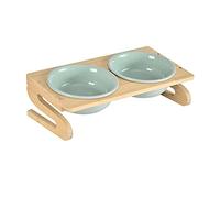 PetPhindU Pet Bowl Comedero Cerámica Recipiente para Perros con La Elevación De Bambú Tabla 2 Cerámica Comida para Gatos Comedero para Perro Agua De La Taza Antivuelco Spine Cuencos para Mascotas