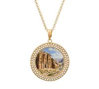 Petra Landscape - Collar divertido con colgante impreso, joyería de diamantes novedosa para mujeres y hombres, plateado/dorado, talla única, Metal, No es una piedra preciosa