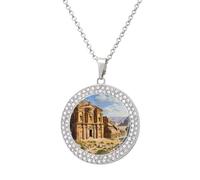 Petra Landscape - Collar divertido con colgante impreso, joyería de diamantes novedosa para mujeres y hombres, plateado/dorado, talla única, Metal, No es una piedra preciosa