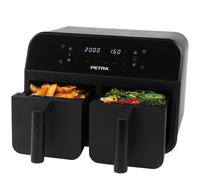 Petra PT4750BLKDE Freidora de Aire con Doble Cesta 7,4L, Pantalla LED digital, 6 Programas para cocinar, Cestas antiadherente, Doble Compartimento con 2 bandejas XL, 2400W