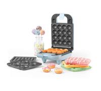 Petra PT4943BLNVDEEU7 Aparato para tentempiés 3 en 1 compacto, crea donas, cake pops y gofres, ideal para aperitivos de fiesta, fácil de limpiar, platos antiadherentes extraíbles, 650W, azul pastel