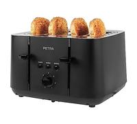 Petra PT5565MBLKVDE Tostadora con 4 rebanadas - ranuras con guías de centrado automático, antiatascos, 7 niveles de tostado, descongelar/recalentar/cancelar, bandeja extraíble, 1850 W, negra