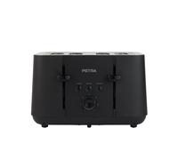 Petra PT5565MBLKVDE Tostadora con 4 rebanadas - ranuras con guías de centrado automático, antiatascos, 7 niveles de tostado, descongelar/recalentar/cancelar, bandeja extraíble, 1850 W, negra