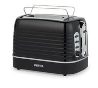Petra PT5573BLKVDE Tostadora de 2 rebanadas, rejilla para calentar bollería, 6 niveles de tostado variables, descongelado, recalentado y cancelación, bandeja recogemigas desmontable, 1050 W, negro