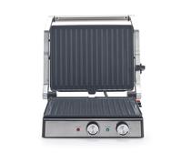 Petra PT6234VDE Parrilla Eléctrica - Placas Grandes, Abre a 180° para Cocina de Doble Superficie, Revestimiento Antiadherente de Cerámica Libre de PFAS, Temperatura y temporizador Ajustable, 2000 W