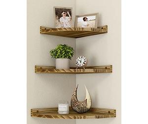 Petrala Estantería de Esquina Colgante de Madera, Juego de 3 estantes flotantes Vintage rústicos de Esquina para la Pared, estantería con Extremo Redondo, Dormitorio, Sala de Estar