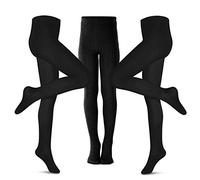 Petrass Mallas para niñas de punto trenzado de algodón con pies sin costuras, para bailar, ballet, niñas, Negro 3 unidades., 5-6 Años