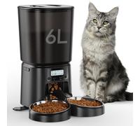 Petrice Comedero automático para gatos para 2 gatos, dispensador de alimentos secos para gatos con temporizador de 6 L, hasta 6 comidas y 30 porciones por día, grabación de voz de 10 segundos