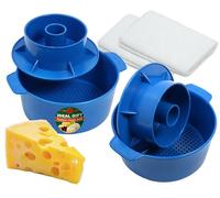 PetriStor Kit de fabricación de quesos - 2 piezas de molde de queso 1,2 L con un pistón seguidor azul y gasa de algodón - Cesta para hacer queso - Paneer Maker - Molde en forma de queso
