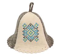 PetriStor - Sombrero de Sauna con Adorno ucraniano para bañera/Sombrero de vaporario para Hombre y Mujer, Fieltro Natura