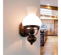 Petro aplique de pared de madera hierro vidrio rústico comedor salón dormitorio interior E27 lámpara de pared iluminación casa de campo