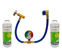 Petroline Gasica D2 226g. (Pack 2 Uds. + Racor con Grifo y Reloj) Botella Refrigerante Orgánico Ecológico Sustituto del R12 y R134A para Recarga de Aire Acondicionado Coches
