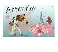 Pets-Easy.com - Placa de atención al perro personalizado para perro Fox Terrier, pre perforada y tornillos incluidos. De 30 cm a 15 cm…