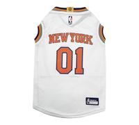Pets First Camiseta Oficial de la NBA New York Knicks Road para Perros y Gatos en Color del Equipo. Material elástico cómodo, Talla S, Elegante Camiseta de Baloncesto para tu fanático Peludo