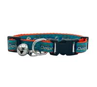 Pets First Collar de Gato de satén de los Miami Dolphins de la NFL, Collar de Equipo de fútbol para Perros y Gatos, Collar de Gato Brillante y Colorido con Colgante de Campana Sonora