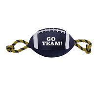 Pets First Juguete de fútbol para perros, materiales de calidad de nailon resistente con cuerdas de tracción fuertes y chirriador interior, nailon azul y dorado