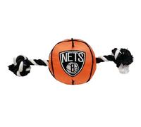 Pets First NBA Brooklyn NETS - Juguete de baloncesto de nailon resistente para mascotas con cuerdas de tracción y chirriador interior