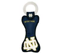 Pets First NCAA Notre Dame Fighting Irish College Dental Tough Dog TUG Bone Juguete con chirriador integrado unido a un cepillo de dientes de goma seguro para dentición PET, color del equipo, 14 x 5