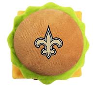 Pets First NFL New Orleans Saints Cheese Burger Juguete de peluche para perros y gatos - Juguete de peluche para perros y gatos con chirriador interior y hermoso nombre del equipo de fútbol