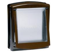 PetSafe Staywell - Puerta para Mascotas de 2 vías, instalación rápida, fácil Montaje, Bloqueo de 2 vías, Solapa para Gatos para Todas Las Mascotas, Mediano, marrón