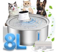 Petsamuse - Fuente de agua inalámbrica de acero inoxidable para mascotas, 8 L, funciona con pilas, fuente de agua grande con sensor de movimiento, fuente de agua para perros en el interior con 13