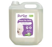 PetSan Champú Especial Pelo Blanco con Aloe Vera para Perros, pH Neutro, Pelaje Blanco Intenso y Brillante, con Fragancia a Talco, 5L