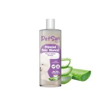 PetSan Champú Especial Pelo Blanco con Aloe Vera para Perros, pH Neutro, Pelaje Blanco Intenso y Brillante, con Fragancia a Talco, 400ml
