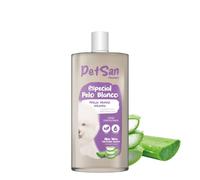PetSan Champú Especial Pelo Blanco con Aloe Vera para Perros, pH Neutro, Pelaje Blanco Intenso y Brillante, con Fragancia a Talco, 750ml