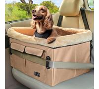 Petsfit Asiento de coche para perro de tamaño mediano, con hebillas de patente, almohadilla lavable, asiento elevador mejorado de hasta 20 kg, caqui