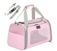 Petsfit Transportín Perro Plegable, Transportin Perro Pequeño, con Tirantes Ajustables, Transportin Gato Bolsa Transporte Perro Mochila Transpirable Acolchado Suave para Coche y Tren, S/Rosa