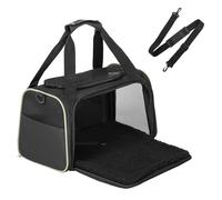 Petsfit Transportín Perro Plegable, Transportin Perro Pequeño, con Tirantes Ajustables, Transportin Gato Bolsa Transporte Perro Mochila Transpirable Acolchado Suave para Coche y Tren, S/Negro
