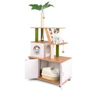 PETSITE Árbol para Gatos con Caja de Arena, Torre Moderna de Varios Niveles con Postes rascadores de sisal, condominio para Gatos, Escalera, Bolas Colgantes, Cuerda de sisal interactiva y Caja de