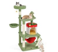 PETSITE Árbol para Gatos con temática navideña de 52 Pulgadas, Torre para Gatos de Varios Niveles con Postes rascadores de sisal y Tablero, condominio para Gatos, Cama de Cesta y Hamaca Desmontable,