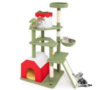 PETSITE Árbol para Gatos con temática navideña de 61 Pulgadas, Torre para Gatos de Varios Niveles con Postes rascadores de sisal, 2 condominios para Gatos, Cama Cesta, Escalera Cubierta de sisal,