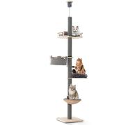 PETSITE Árbol para Gatos de Piso a Techo con Altura Ajustable de 93 a 107 Pulgadas, Poste de Escalada de Madera de 5 Niveles con Poste rascador, Hamaca acogedora y Cama de Cesta, Torre para Gatos de